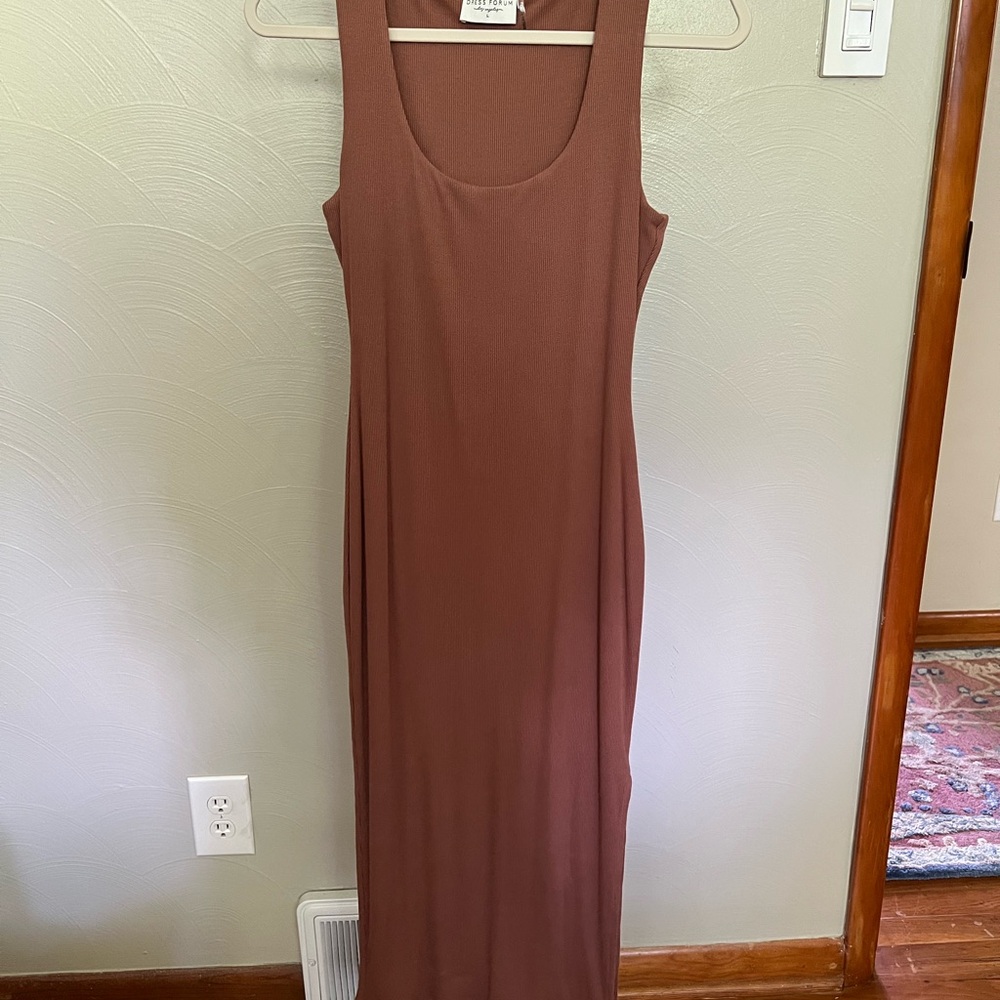 Mocha Ribbed Knit Side Slit dress by Dress Forum Maternity Friendly
